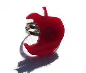 Back to School Jewelry,Red Apple Ring ,Lasercut Jewelry