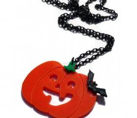 Halloween Jewelry,Pumpkin Necklace,Lasercut Acrylic