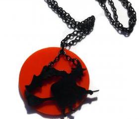Halloween Jewelry,Flying Witch Necklace,Lasercut Acrylic