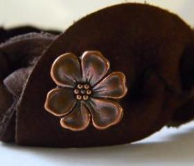 Hand Braided Soft Leather Cuff with Copper Flower Button