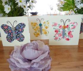 Set of 3 hand stitched butterfly greeting cards