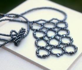  Gunmetal Grey Beaded Abacus Shield Necklace