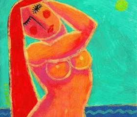 Hand Painted Ceramic Art Tile - Woman by the Sea Painting
