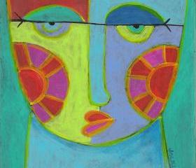 Hand Painted Ceramic Art Tile - Funky Abstract Face