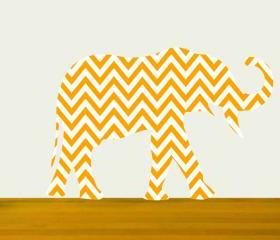 Nursery Decor Elephant Wall Decal Chevron Pattern 