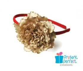 Golden peony headband, girls fabric flower headband