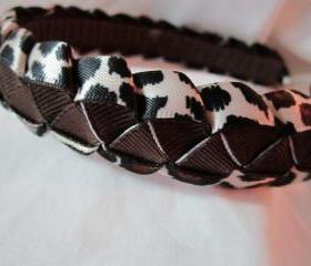 Braided headband in leopard print and brown