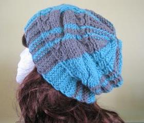Knit Hat - Aqua/True Grey (H13B)