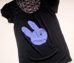 Black lace purple bunny t shirt for women