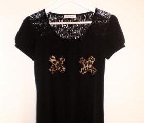Black lace t shirt leopard cross for women