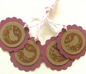 Maroon and Kraft Silhouette Bird Tags - Set of 4