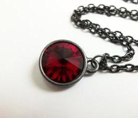 Blood Red Necklace Ruby Red Jewelry Deep Red Crystal Necklace July Birthstone Dark Gun Metal Jewelry Rivoli