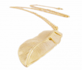 Gold Feather Necklace - Leaf - Gold - Autumn