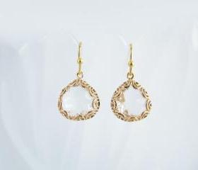 Framed Glass Earrings - Gold Framed Earrings - Dangle - Isabella