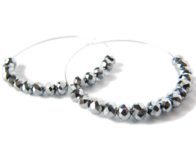 Silver Hoop earrings - Gunmetal Crystal Beaded Earrings - Dance with me