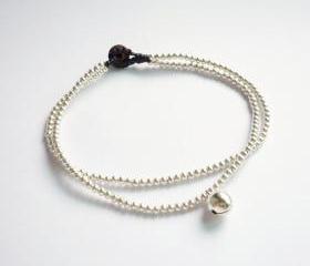 For Anklet - Silver Line - Double Strands of Silver Plated Bead and Bell with Black Wax Cord Anklet - Gift under 10
