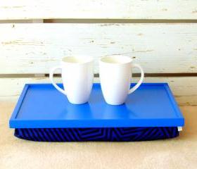 Laptop Lap Desk or Breakfast serving Tray - Bright Blue with Indigo Blue Striped fabric