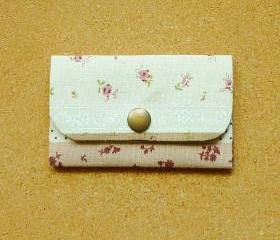 Brown Floral Cotton Linen Business Card Case - Fabric Card Holder - Gift under 15 - Bag