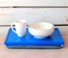  Laptop Lap Desk or Breakfast serving Tray - Bright Blue with Denim Fabric