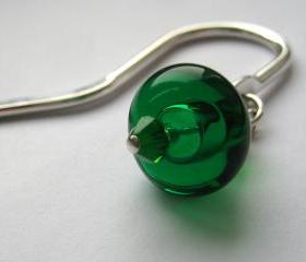 Green beaded bookmark, hollow glass lampwork bead