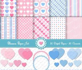 Hearts Scrapbooking Pack Clipart - 10 Digital Papers - 20 Elements - 300dpi - 1339