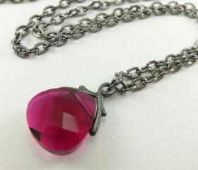Ruby Red Crystal Necklace July Birthstone Dark Silver Jewelry Briolette Necklace