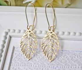 Matte Gold Leaf Earrings. Delicate. Modern. Bohemian. Autumn Leaves