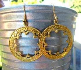 Bollywood. Gold filigree hoops. Gold or brass hoop earrings. Gemstone earrings. Everyday wear or wedding.