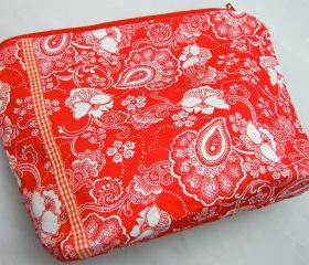 Make Up Bag - Red Flowers with Orange Ribbion