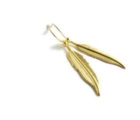 Gold Feather Earrings - Gold - Flutter