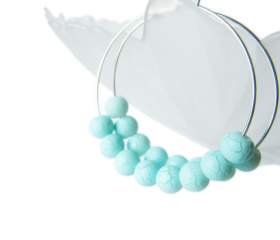 Blue Hoop Earrings - Blue Beaded Earrings - Silver - Maho