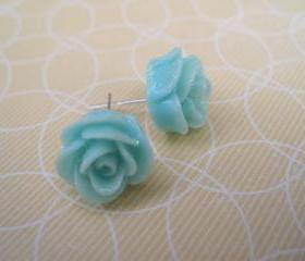 Aqua Flower Post Earrings