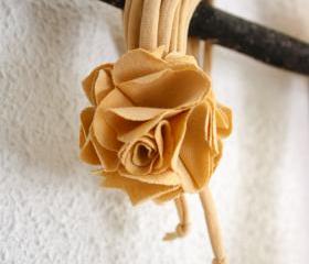 Beautiful recycled T-shirt bracelet with flower. Light cream. Handmade.
