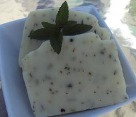 Rosemary Mint bar with Shea Butter, Cocoa Butter and Pure Silk Soap Slice / cold process soap / ON SALE