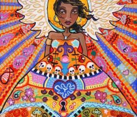 Voodoo Angel Devil Sugar Skull dia de los muertos Day of the Dead Art Print