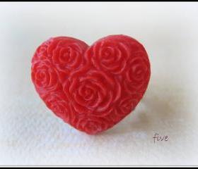  Red Heart on Black Filigree Ring - Adjustable - Jewelry by FIVE