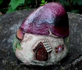Hand Painted Rock Mushroom Fairy Gnome House