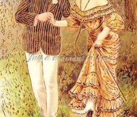 1044 Digital download beautiful vintage french postcard image - crossing the bridge