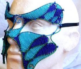 Aquamarine mens masquerade mask, handmade