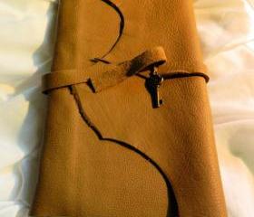 Handmade Leather Bound Journal with Skeleton Key Charm