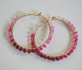  Genuine Shaded Ruby and Gold filled Hoop Earrings