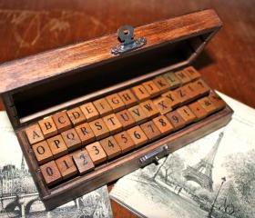 Wooden Rubber Stamps Alphabet and Numbers