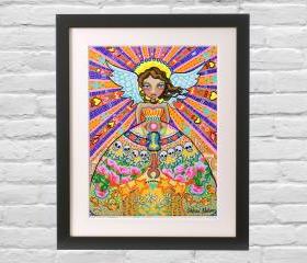 Dawn Angel Mexican Folk Art Print Calavera Voodoo Sugar Skull illustration painting
