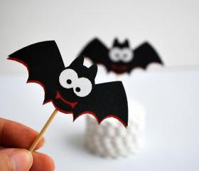 12 Spooky Bat toppers, Vampire Party Picks - Cupcake Toppers - Toothpicks - Food Picks A368