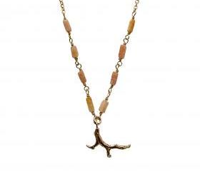 Long Tree Branch Pendant Necklace in Golden Quartz