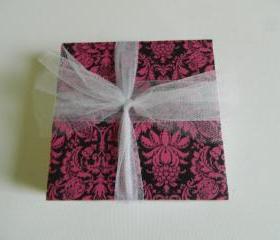 Pink and Black Damask Tile Coasters