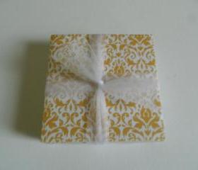 Yellow and White Damask Tile Print Coasters