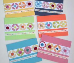  Handmade Birthday Geometric Button Greeting Cards with Envelopes