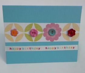  Handmade Birthday Geometric Button Greeting Cards with Envelopes