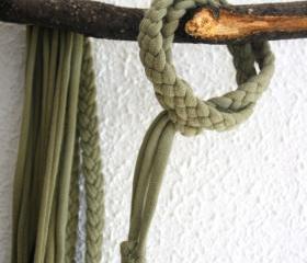 Recycled T-shirt braided adjustable bracelet: green, khaki. Handmade.